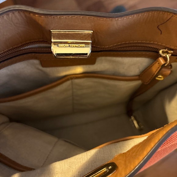 Michael Kors Large Sullivan Orange Linen/Canvas Tan Leather Messenger Handbag - Picture 8 of 8